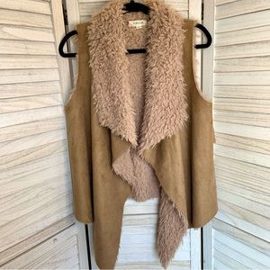 Taylor & Sage Camel Faux Suede Fleece Fur Lined Chunky Winter Vest Coat New